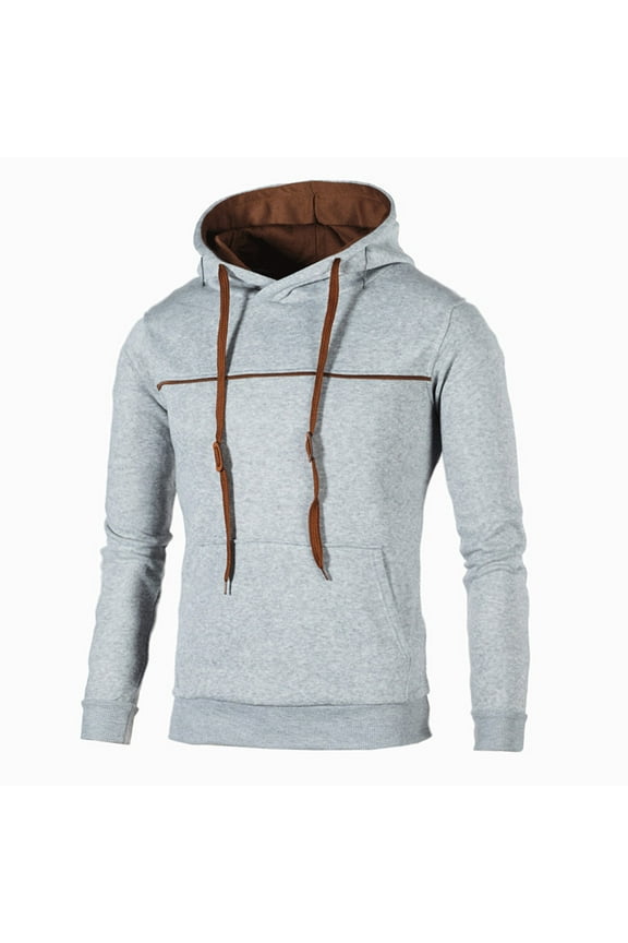 Men's Casual Hoodies Sweatshirt Hipster Gym Long Sleeve Drawstring Solid Color Pullover Hooded Gray 3XL