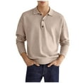 thumbnail image 1 of XFLWAM Men's Casual Loose Lapel Long Sleeve Polo Shirt Work Tennis Golf Collared Shirt Pullover Button-Down Sweatshirt Khaki M, 1 of 8