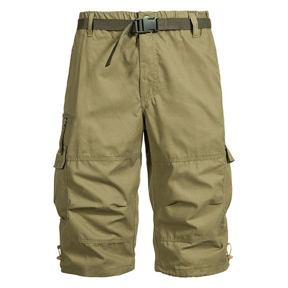 XFLWAM Men's Classic Cargo Stretch Shorts with Multi-Pockets Twill Relaxed Outdoor Drawstring Hem Summer Short Yellow M