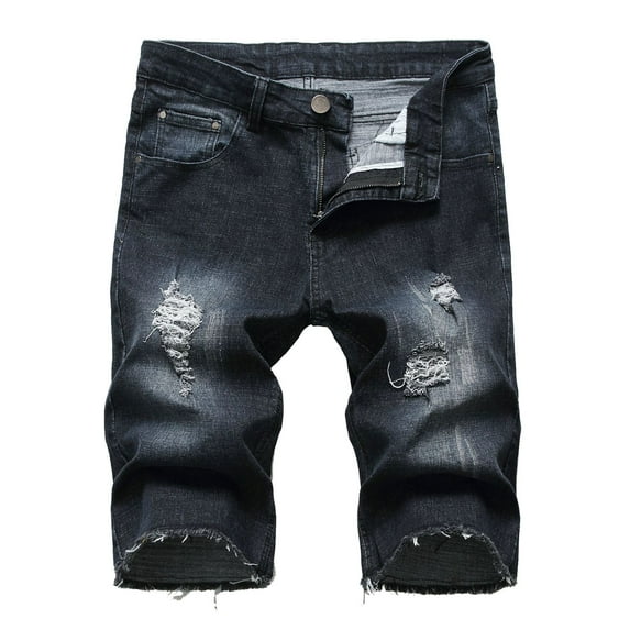 XFLWAM Men's Distressed Ripped Stretchy Jean Shorts Summer Broken Holes Slim Denim Short Pants Casual Straight Leg Jeans Short Dark Gray XXL