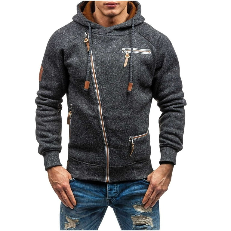 XFLWAM Men s Fashion Cool Hoodies Jacket Slim Fit Unique Design Zipper Casual Sweatshirt Hooded Pullover Comfy Sweatshirt Black L Walmart