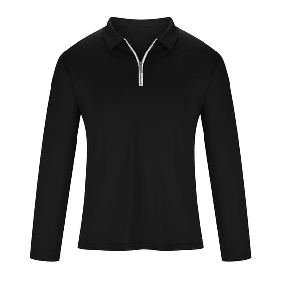 XFLWAM Men's Fashion Polo Shirts Long Sleeve Knit Stretch Tshirt Casual Stylish Workout V Neck Collared Slim Fit Muscle Tops Black XL