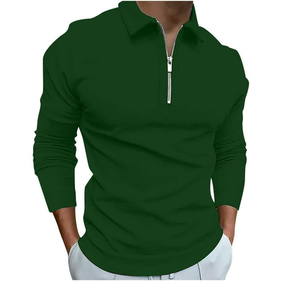 XFLWAM Men's Fashion Polo Shirts Long Sleeve Knit Stretch Tshirt Casual Stylish Workout V Neck Collared Slim Fit Muscle Tops Green 3XL