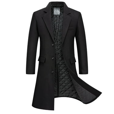 Men's Trench Coat Notched Lapel Double Breasted Wool Peacoat Winter ...