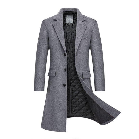 XFLWAM Men's Full Length Winter Trench Coat Double Breasted Wool Blend Long Windbreaker Notch Lapel Peacoat Overcoat Gray 3XL