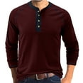 thumbnail image 1 of XFLWAM Men's Henley Shirts Raglan Long Sleeve Casual Lightweight Regular Fit Button Cotton Basic T-Shirt Wine Red S, 1 of 5