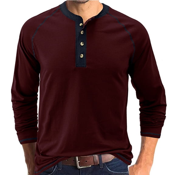 XFLWAM Men's Henley Shirts Raglan Long Sleeve Casual Lightweight Regular Fit Button Cotton Basic T-Shirt Wine Red XXL