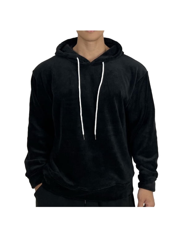 Men's Hoodies Casual Drawstring Long Sleeve Sweatshirt Fashion Velvet Velour Pullover Blouse