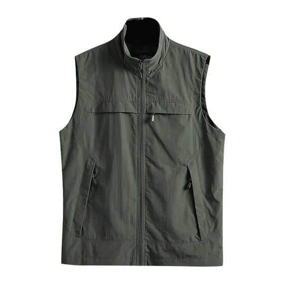 XFLWAM Men's Lightweight Vest Softshell Sleeveless Windproof Jacket with Zipper Pcoket Cycling Travel Hiking Running Golf Army Green XXL