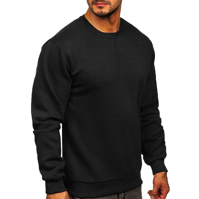 XFLWAM Men s Long Sleeve Crew Neck Sweatshirt Solid Color Pullover Tops Lightweight Casual Workou Sweatshirt Black M