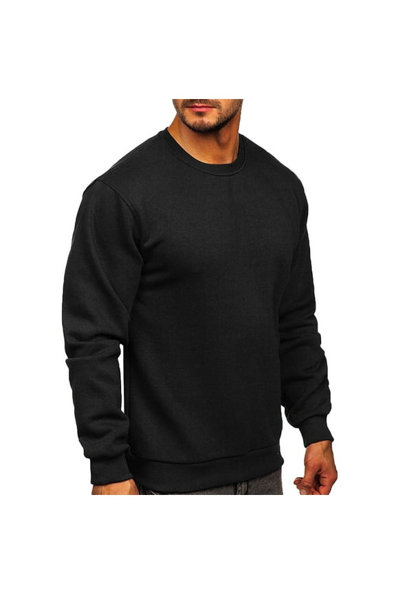 Men's Long Sleeve Crew Neck Sweatshirt Solid Color Pullover Tops Lightweight Casual Workou Sweatshirt Black S