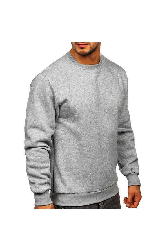 Men's Long Sleeve Crew Neck Sweatshirt Solid Color Pullover Tops Lightweight Casual Workou Sweatshirt Gray L