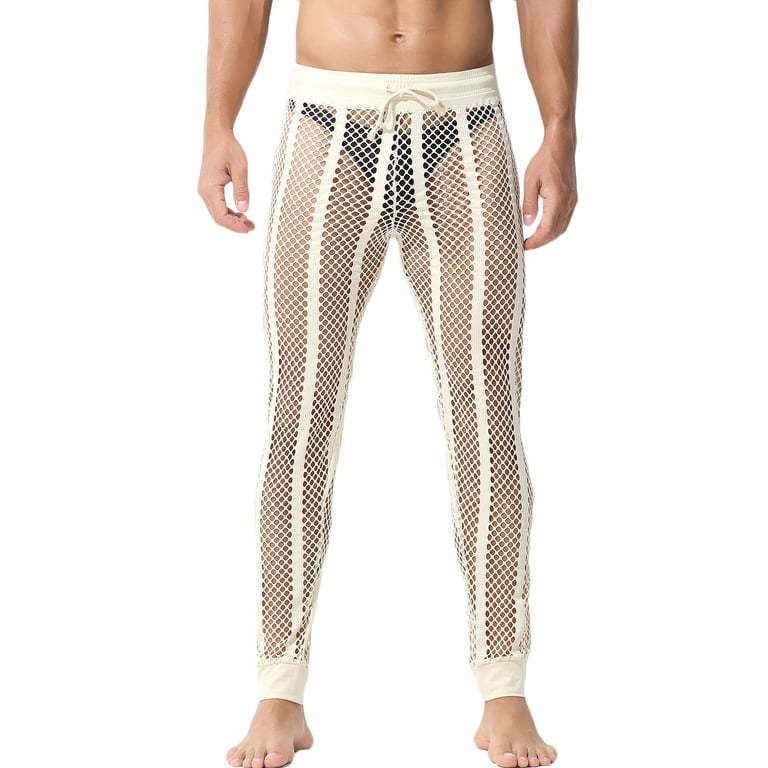 XFLWAM Men's Mesh Fishnet Pants Sexy See Through Leggings