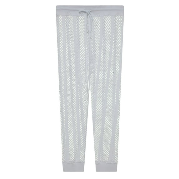 XFLWAM Men's Mesh Fishnet Pants Sexy See Through Leggings Drawstring Striped Workout Sweatpants White L