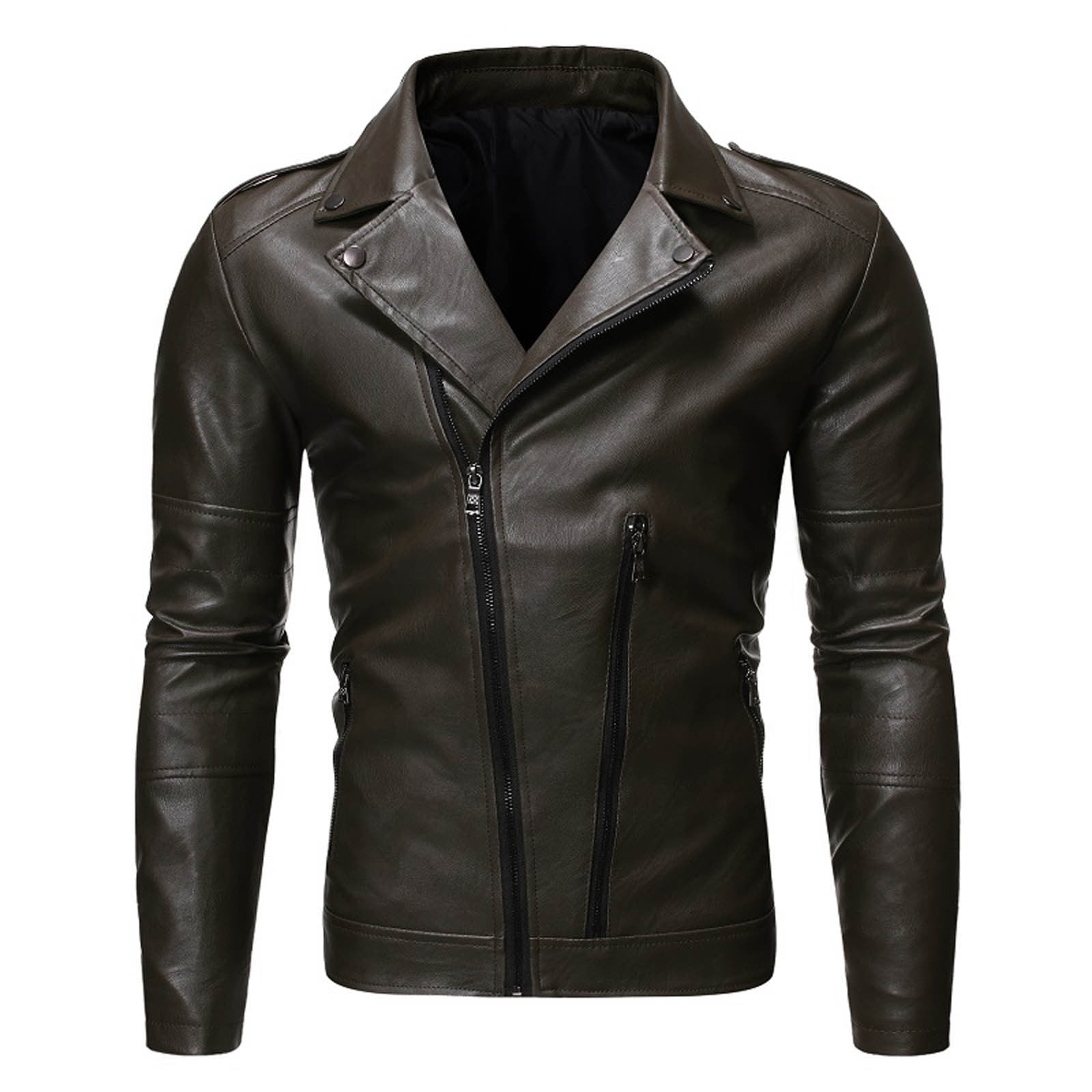 XFLWAM Men's PU Leather Jacket Causal Belted Faux Leather Motorcycle