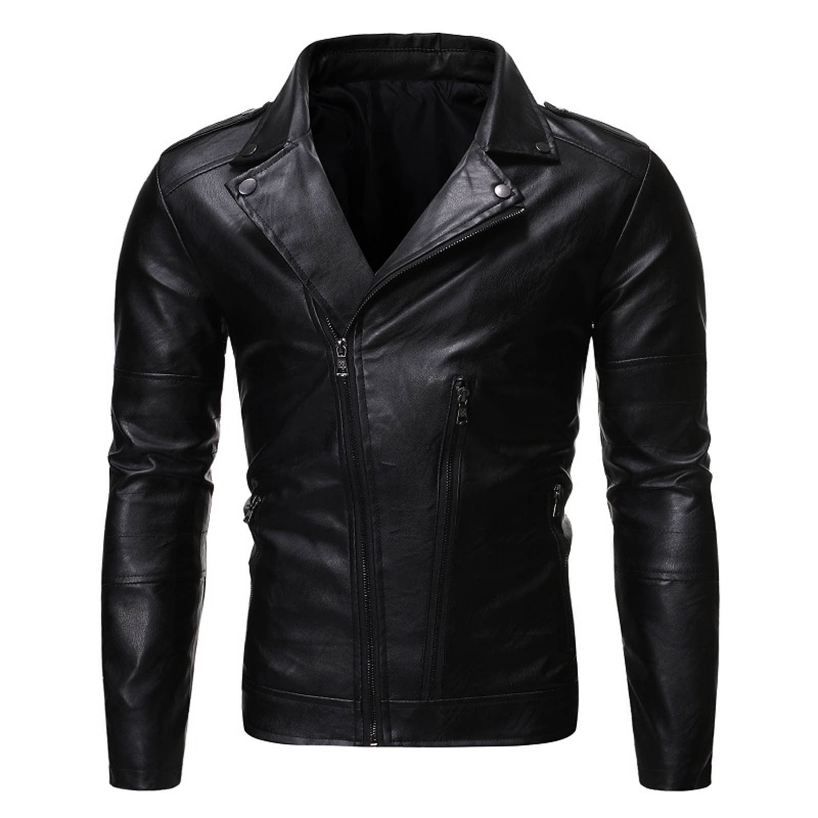 XFLWAM Men's PU Leather Jacket Causal Belted Faux Leather Motorcycle ...