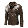 thumbnail image 1 of XFLWAM Men's PU Leather Jacket Causal Faux Leather Motorcycle Jacket Zipper Biker Coat Brown S, 1 of 4