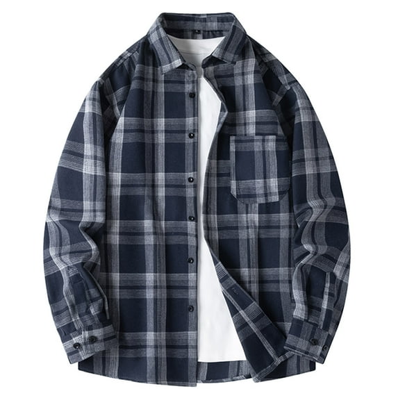 XFLWAM Men's Plaid Button Down Shirt Casual Long Sleeve Flannel Shirts Shacket Fall Winter Men Clothing Lapel Shirt with Pocket