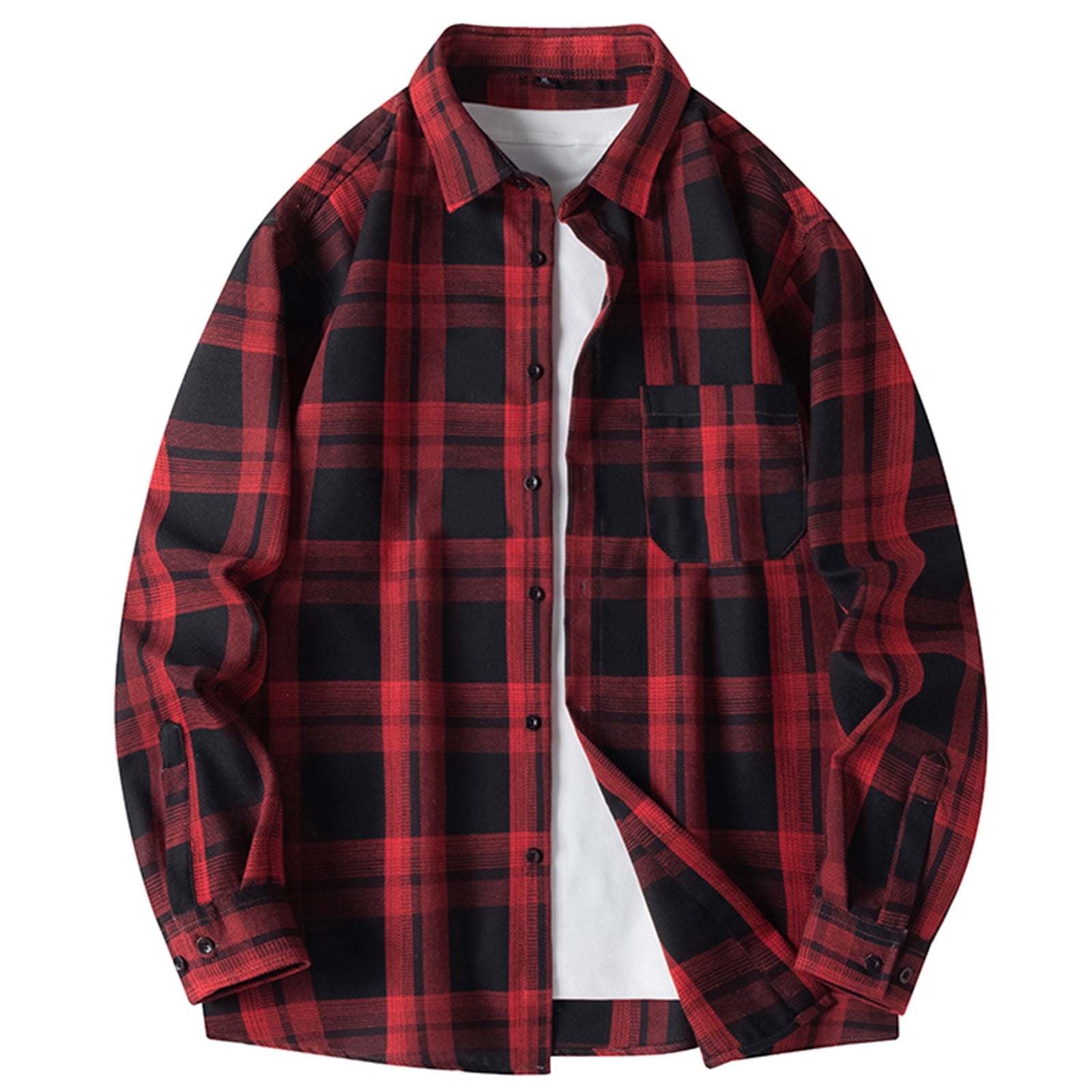 XFLWAM Men's Plaid Button Down Shirt Casual Long Sleeve Flannel Shirts ...