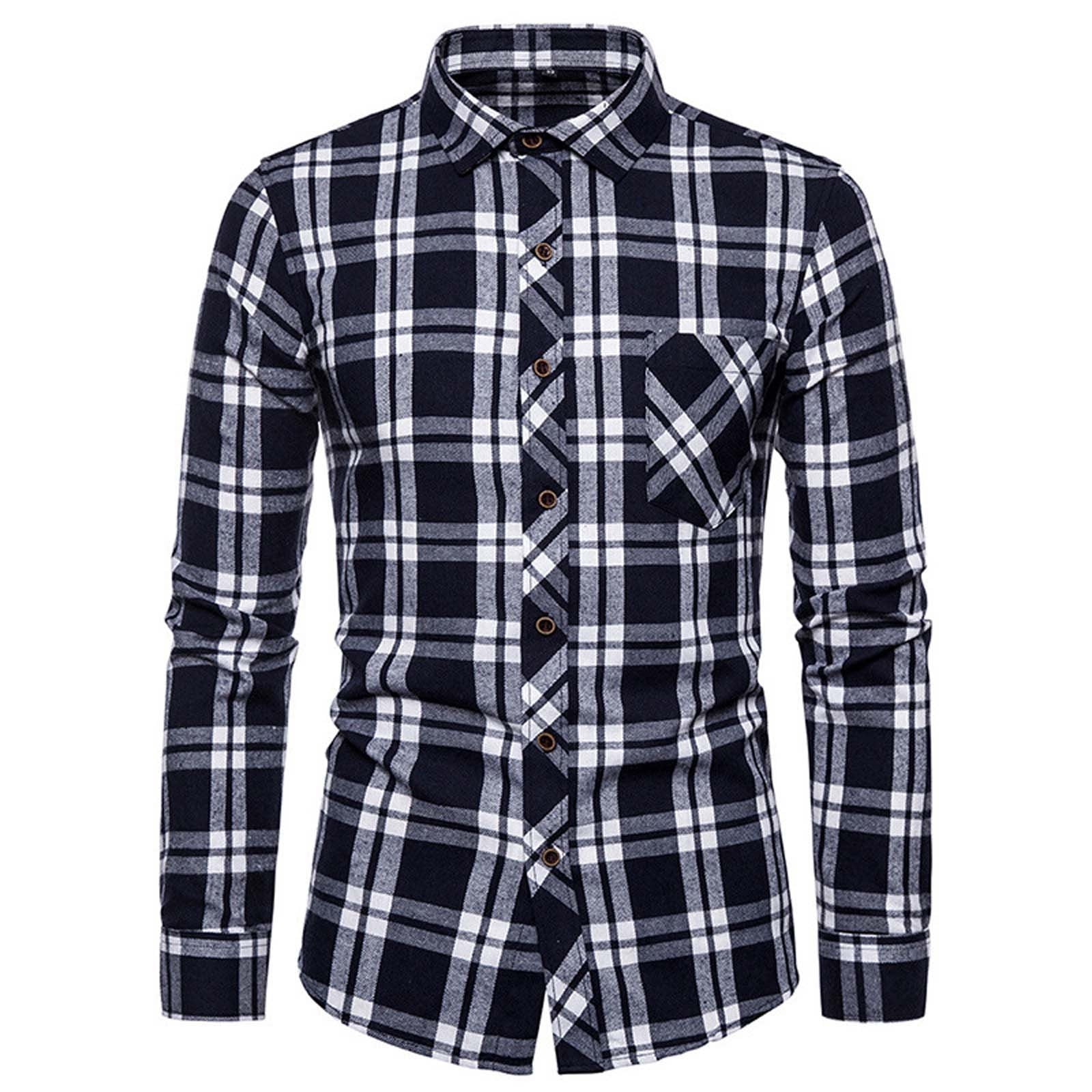 XFLWAM Men’s Plaid Button Down Shirt Long Sleeve Collared Shirt Lightweight Jackets for Men