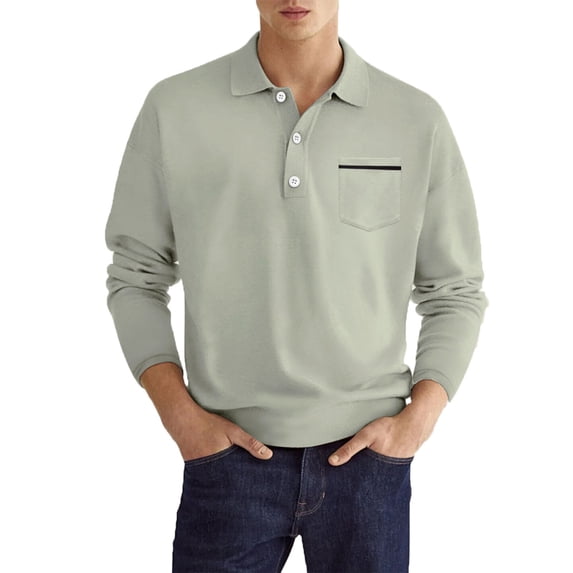 XFLWAM Men's Polo Shirts Long Sleeve Lapel Shirt Fashion Casual Solid Color Golf Shirts