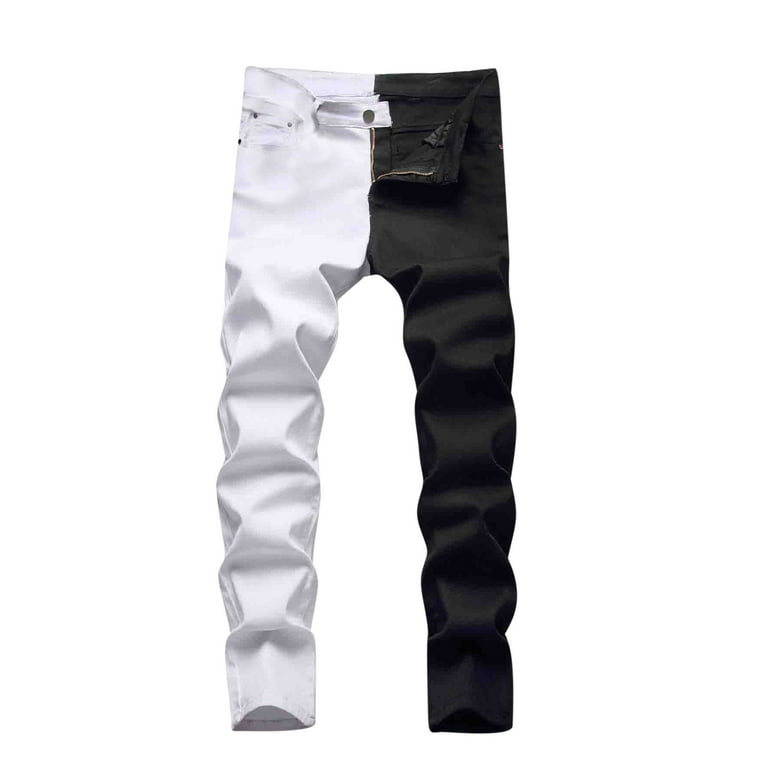 XFLWAM Men's Skinny Jeans Fashion Casual Color Block Patchwork