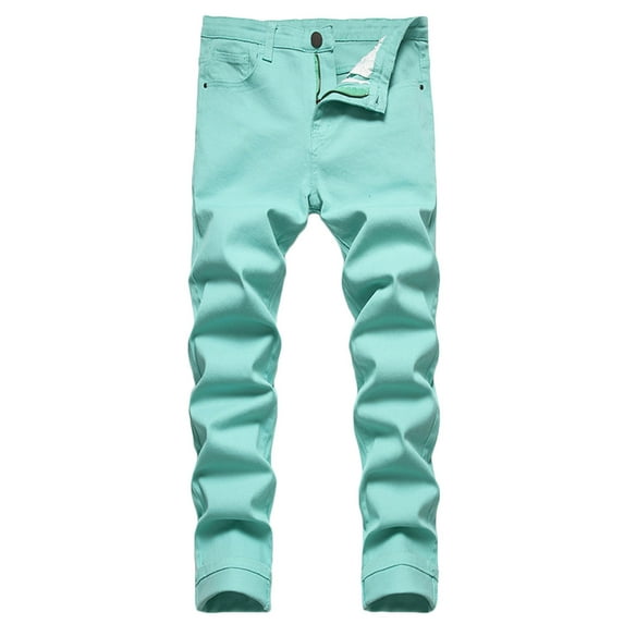 XFLWAM Men's Skinny Jeans Fashion Casual Slim Fit Stretch Cotton Denim Pencil Pants Mint Green S