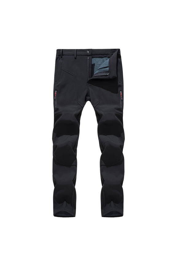 Men's Snow Ski Waterproof Windproof Fleece Lined Cargo Pants Outdoor Hiking Mountain Softshell with Belt Black S