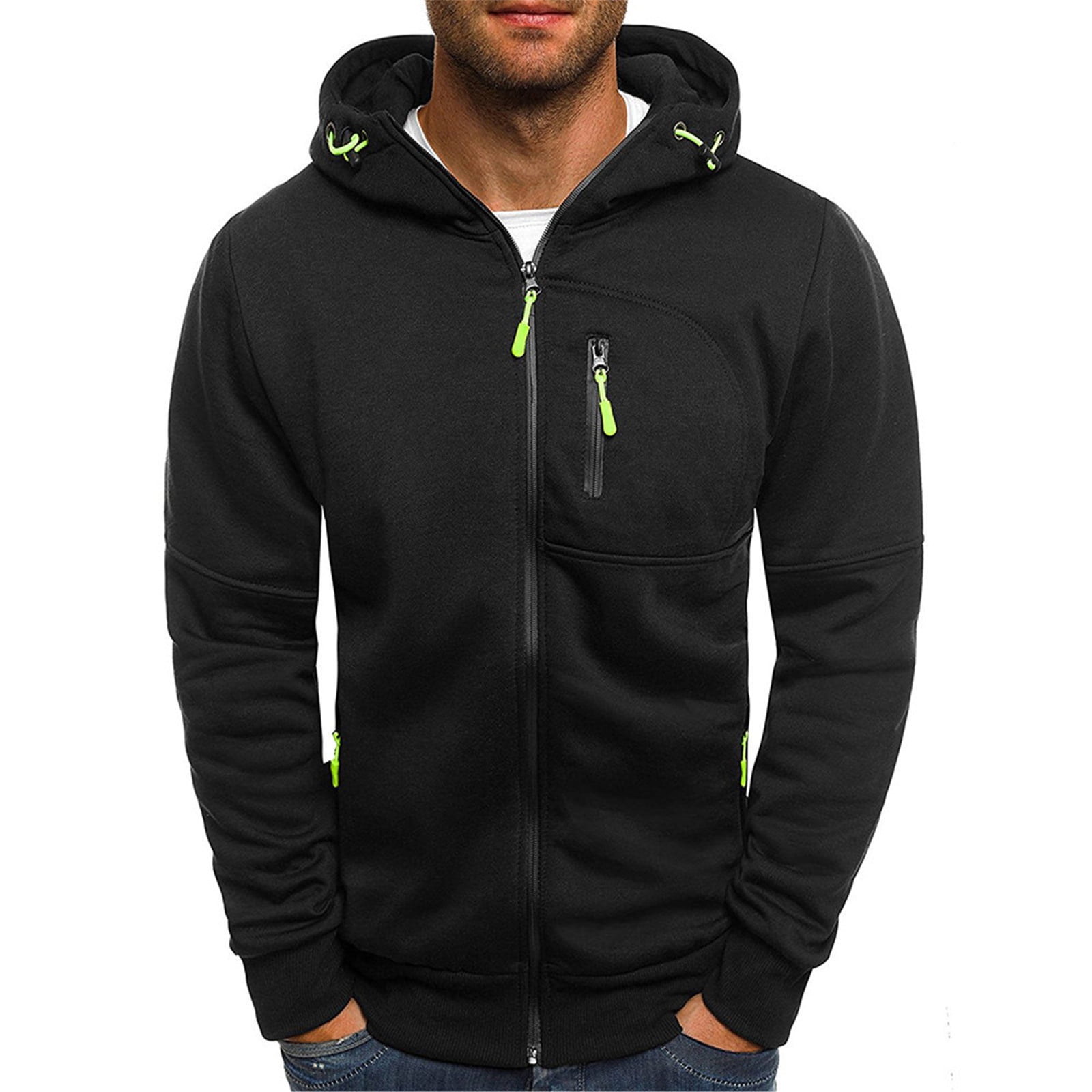 XFLWAM Men s Sports Fitness Sweater Casual Full Zipper Long Sleeve Hooded Sweater with Pockets Jogging Track and Field Gym Training Jacket Black 3XL Walmart