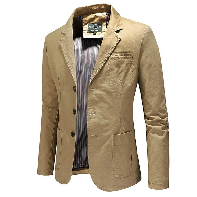 XFLWAM Men's Vintage Business Casual Work Wear Suit Jacket Long Sleeve  Sport Coat Single Breasted Formal Blazer Khaki 4XL 