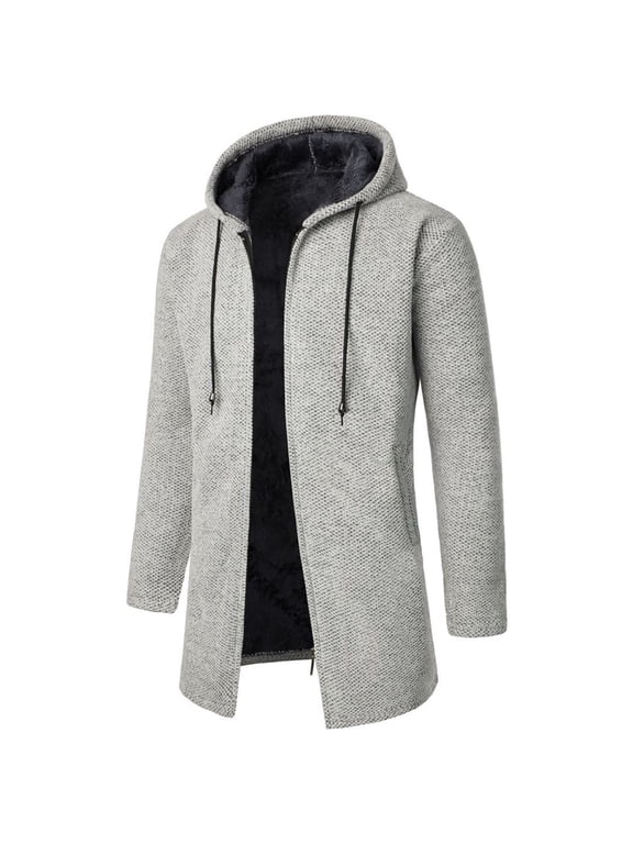 Men's Wool Blend Jacket Winter Warm Sherpa Lined Thicked Overcoats Casual Slim Fit Medium Long Plush Fleece Hooded Coats Gray 3XL