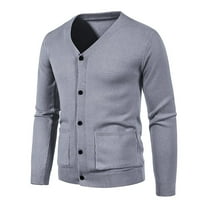 XFLWAM Mens Cardigans Sweaters Soft V-Neck Solid Color with Buttons Soft Touch Knit Long Sleeve Sweater with Pockets Gray 3XL