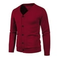 thumbnail image 1 of XFLWAM Mens Cardigans Sweaters Soft V-Neck Solid Color with Buttons Soft Touch Knit Long Sleeve Sweater with Pockets Wine Red XL, 1 of 4