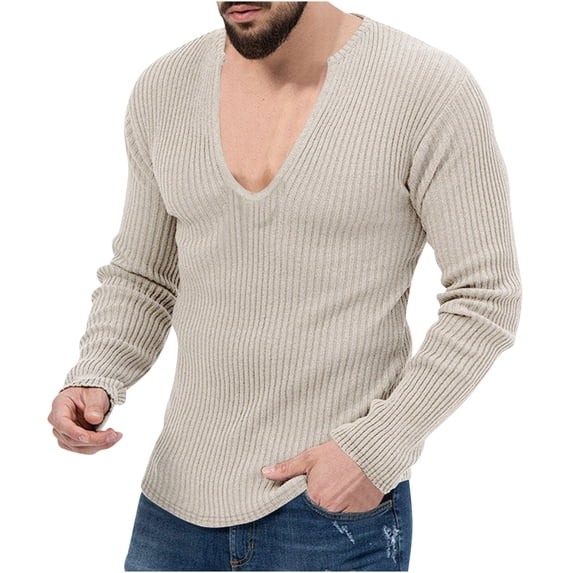 XFLWAM Mens Deep V Neck Sweater Slim Fit Lightweight Knitted Pullover Stylish Sweater