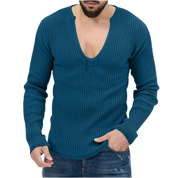 XFLWAM Mens Deep V Neck Sweater Slim Fit Lightweight Knitted Pullover Stylish Sweater