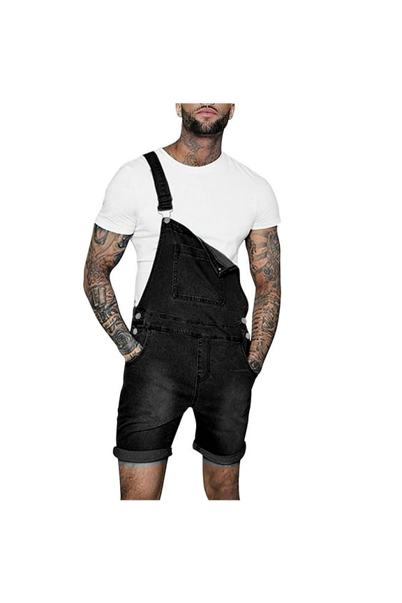 Mens Denim Bib Overall Shorts Loose Fit Summer Walk Shorts Above Knee Length Shortalls Jumpsuit Rompers Gray M