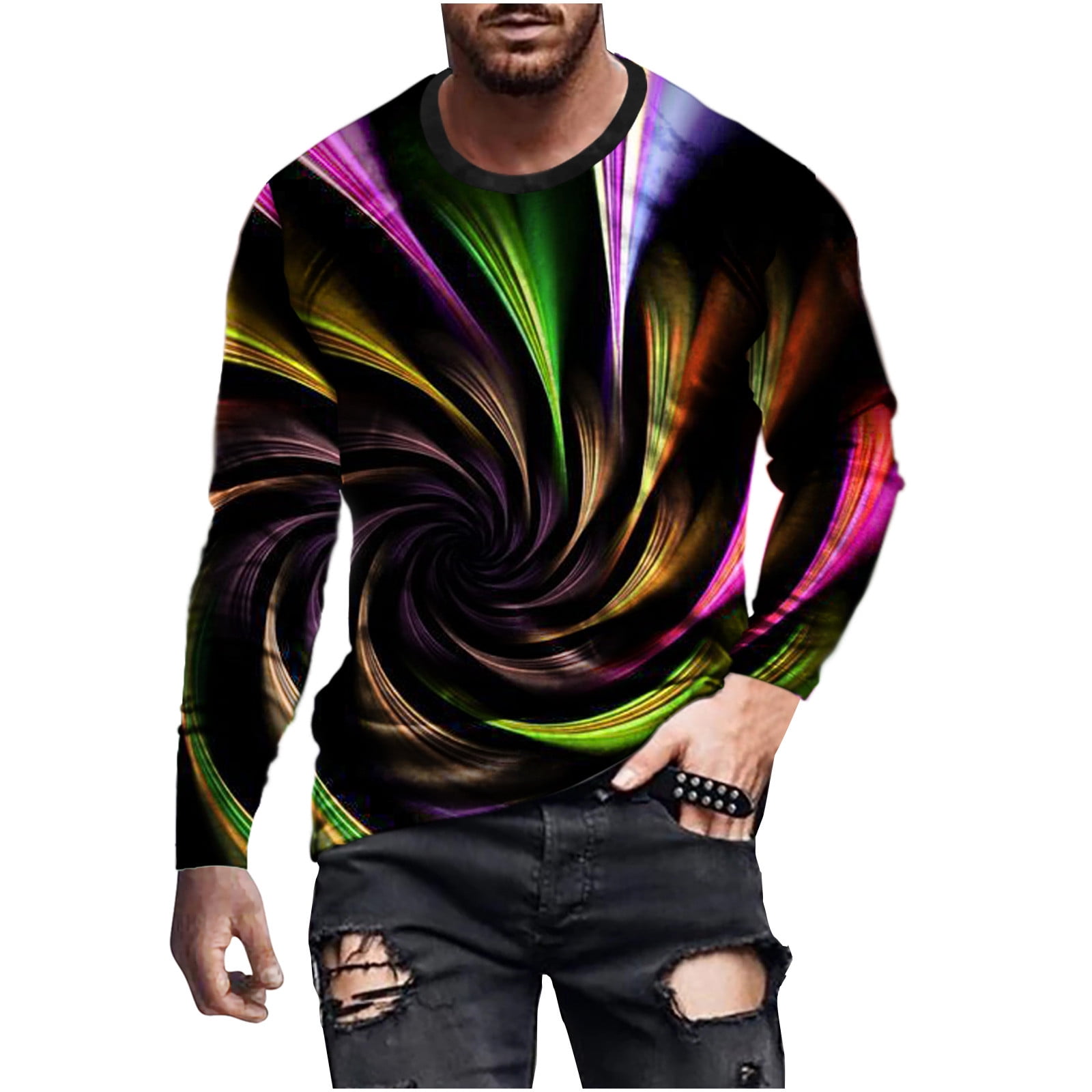 XFLWAM Mens Designer T Shirts 2023 Funny 3D Graphic Print Long Shirt Casual Workout Plus Size Tops Multicolor 4XL - Walmart.com
