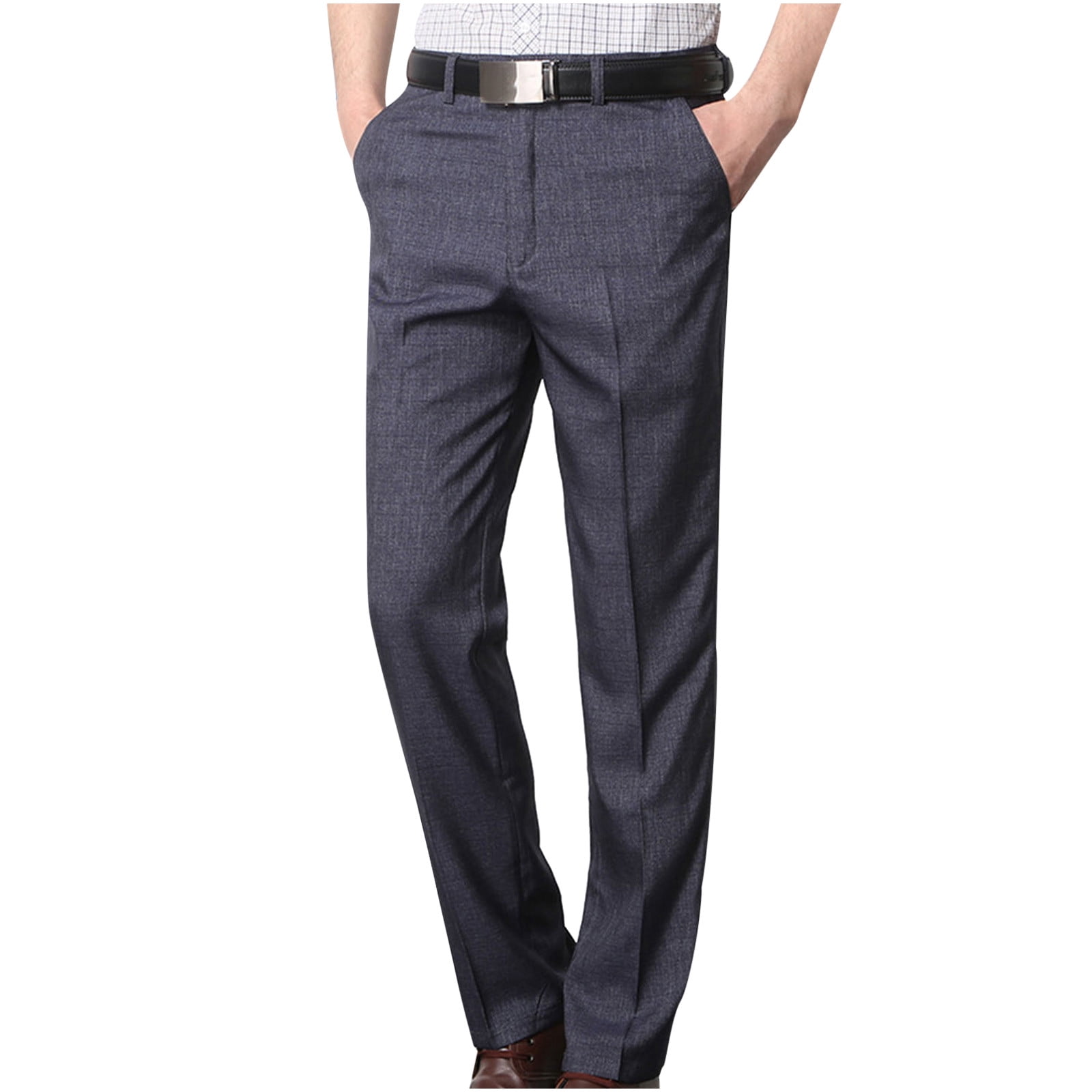 XFLWAM Mens Dress Pants Expandable Waist Wrinkle Pleated Pant Classic
