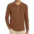thumbnail image 1 of XFLWAM Mens Fashion Long Sleeve Henley Shirts Casual Button Down Cotton Lightweight Basic T-Shirt Waffle Solid Color Pullover Top Khaki M, 1 of 6