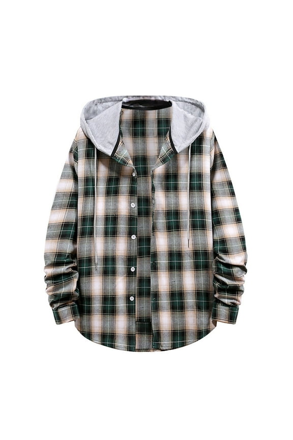 Mens Flannel Hooded Shirts Long Sleeve Plaid Lightweight Hoodie Flannel Shirt Jacket Casual Button Down Fall Shacket