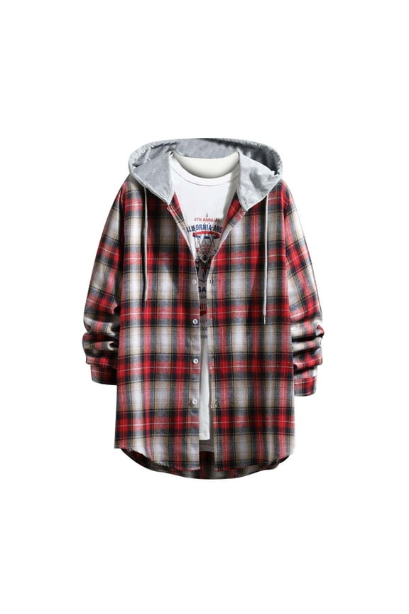 Mens Flannel Hooded Shirts Long Sleeve Plaid Lightweight Hoodie Flannel Shirt Jacket Casual Button Down Fall Shacket