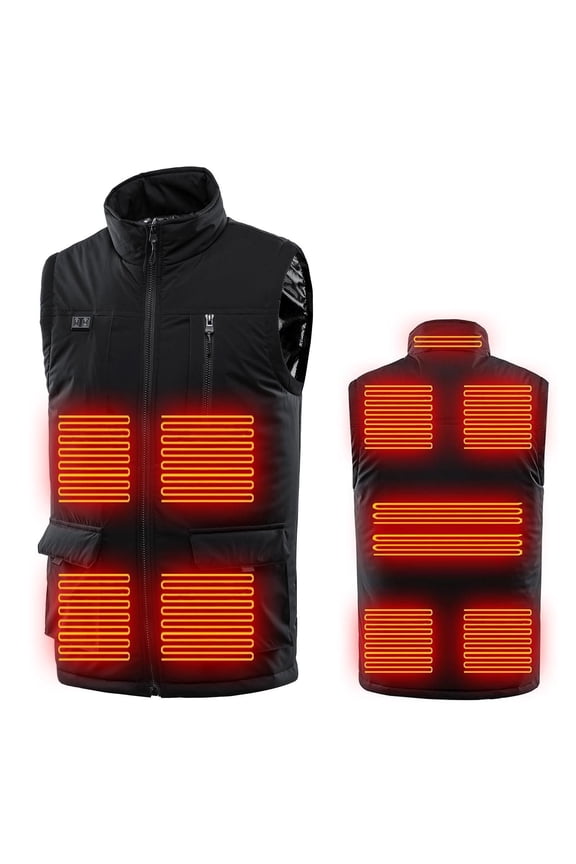Mens Heated Vest with 3 Heating Levels & 11 Heating Zones, Washable Lightweight Zip Heated Vest Black M