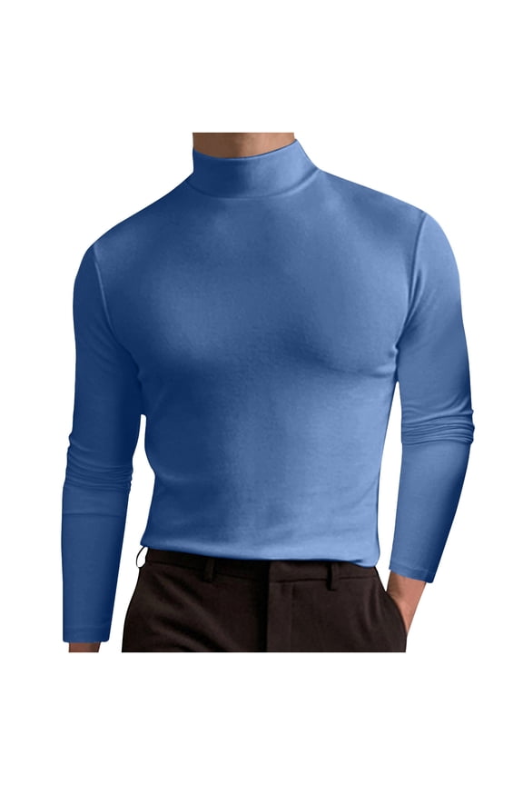 Mens Mock Neck T Shirt Long Sleeve Basic Turtleneck Slim Fit Undershirt Pullover Thermal Solid Color Tops