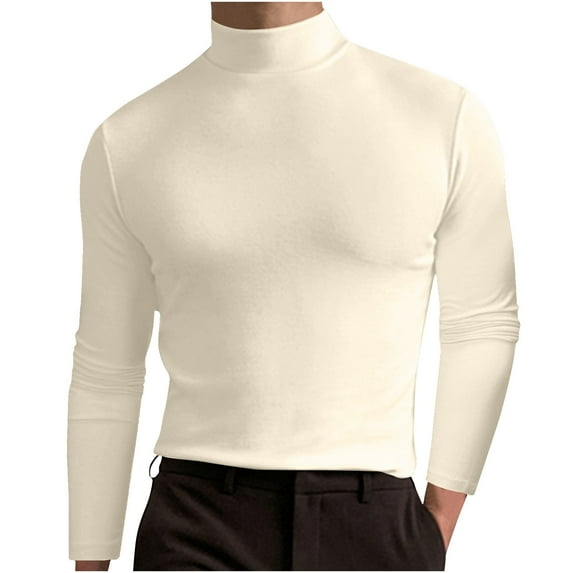 XFLWAM Mens Mock Neck T Shirt Long Sleeve Basic Turtleneck Slim Fit Undershirt Pullover Thermal Solid Color Tops