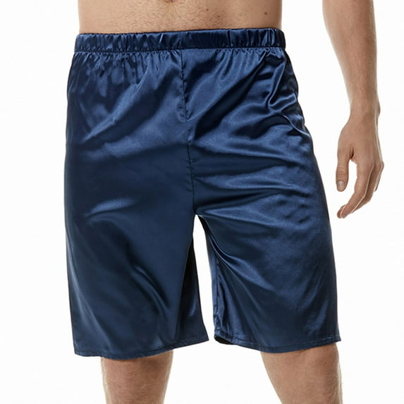 XFLWAM Mens Satin Shorts Sleepwear Satin Pajama Bottom Underwear Silk Shorts Elastic Waist Lounge Sleep Short Pants Navy Blue S