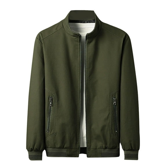 XFLWAM Mens Spring Fall Bomber Jacket Long Sleeve Casual Outwear Coats Casual Solid Color Lightweight Jackets Army Green M