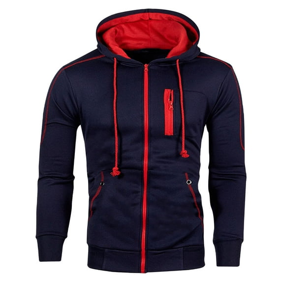 XFLWAM Mens Spring Fall Coat Long-Sleeve Thick Coats Cozy and Warm Zip Up Jacket Lightweght Coat with Pockets Navy Blue M
