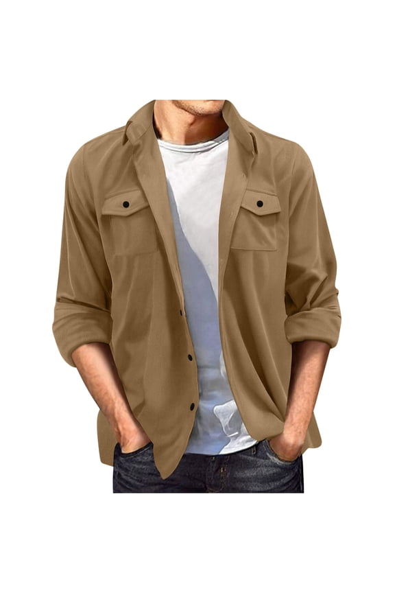 Mens Suede Shirts Long Sleeve Button Down Shacket Casual Work Western Regular Fit Shirt Jacket