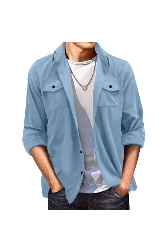 Mens Suede Shirts Long Sleeve Button Down Shacket Casual Work Western Regular Fit Shirt Jacket