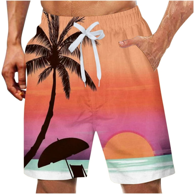 XFLWAM Mens Swim Trunks Board Shorts Quick Dry Swimwear Surfing Bathing  Suits Beach Shorts Orange Pink XXL 